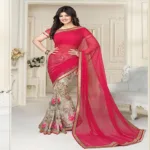 Hi-Fashion Pink Printed Georgette Traditional Saree