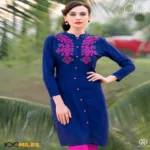 Hi-Fashion Blue Embroidered Designer Readymade Kurtis