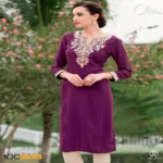 Hi-Fashion Violet Embroidered Designer Readymade Kurtis