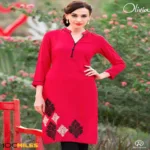 Hi-Fashion Red Embroidered Designer Readymade Kurtis