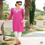 Hi-Fashion Pink Embroidered Designer Readymade Kurtis