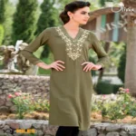 Hi-Fashion Beige Embroidered Designer Readymade Kurtis