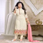 Hi-Fashion Cream Semi-Stitched Straight Suit