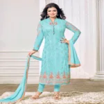 Hi-Fashion Blue Semi-Stitched Straight Suit