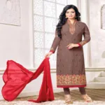 Hi-Fashion brown Semi-Stitched Straight Suit