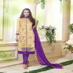Hi-Fashion Unstitched Cream With Purple Straight Suit