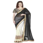 Hi-Fashion Velvet Chiffon Net Embroidered Work Saree