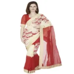 Hi-Fashion Red Chiffon Net Border Lace  Work Saree