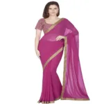 Hi-Fashion Pink Georgette Border Lace  Work Saree