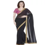 Hi-Fashion Black Georgette Border Lace  Work Saree