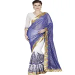 Hi-Fashion Blue Georgette Chiffon Embroidered  Work Saree