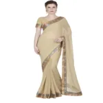 Hi-Fashion Beige Chiffon Embroidered  Work Saree