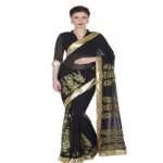 Hi-Fashion Black Georgette Embroidered  Work Saree