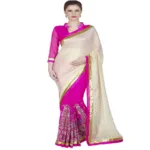 Hi-Fashion Pink Chiffon Embroidered Work Saree