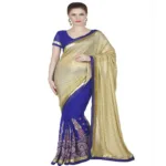 Hi-Fashion Blue Georgette Chiffon Embroidered  Work Saree