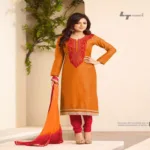 Hi-Fashion Embroidered Mustard With Red Designer Straight Suit