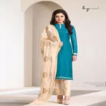 Hi-Fashion Embroidered Blue With Cream Designer Straight Suit