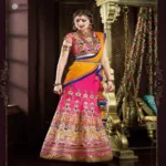 Hi-Fashion Embroidered Pink With Yellow Lehenga Choli