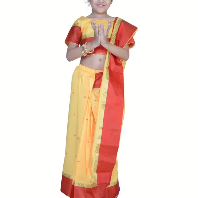 Pazaar Amber Yellow embroidered party kids wear saree
