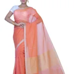 Pazaar Coral Orange Festival Saree With Matching Blouse Piece
