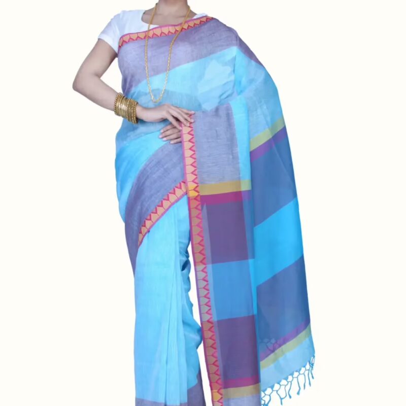 Pazaar Sky Blue Festival Saree With Matching Blouse Piece
