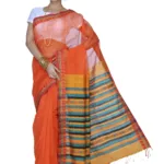 Pazaar Pumpkin Orange Festival Saree With Matching Blouse Piece