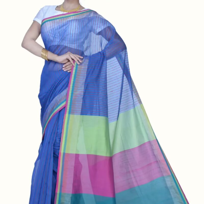 Pazaar Dark Blue & Magenta Festival Saree With Matching Blouse Piece