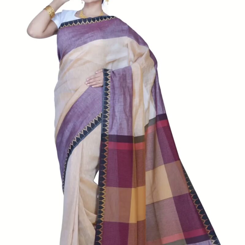 Pazaar Peach Yellow Festival Saree With Matching Blouse Piece
