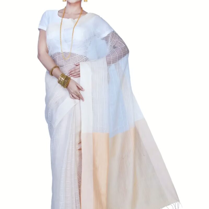 Pazaar Beige Yellow Festival Saree With Matching Blouse Piece