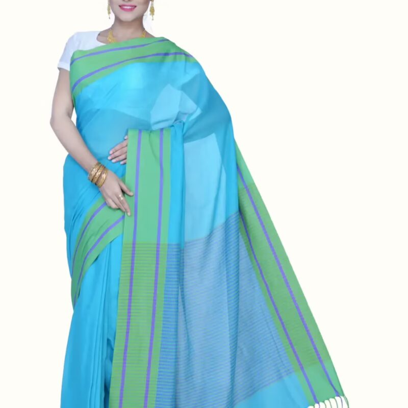 Pazaar Robin Egg Blue & Persian Green Festival Saree With Matching Blouse Piece