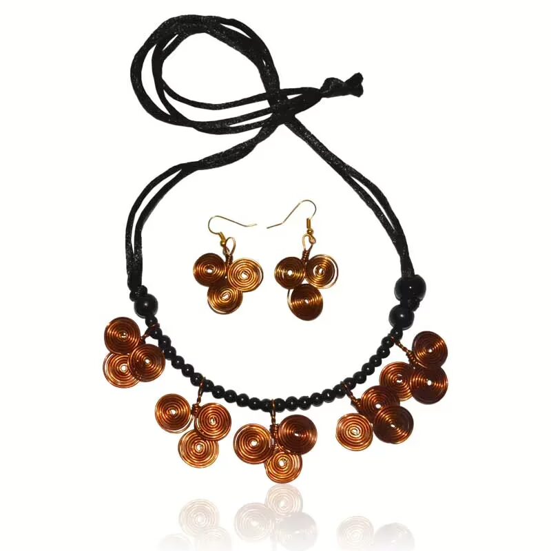 Pazzar Black and Burnt Orange Dokra Festival Necklace