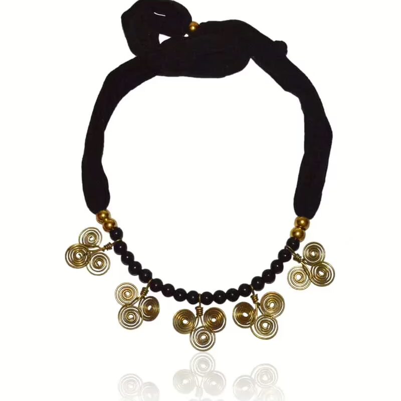 Pazaar Black and Golden Dokra Festival Necklace