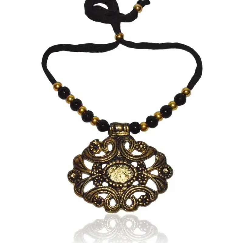 Pazaar Black and Golden Dokra Festival Necklace