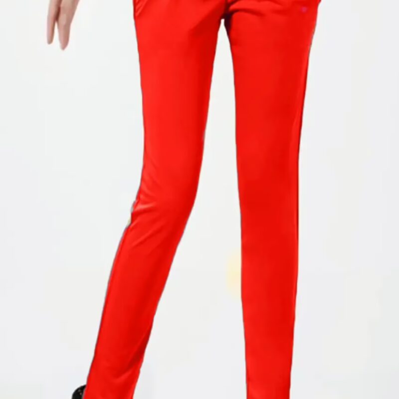 Scintillating Red Side Pocket Buttoned Elastic Waist Jegging Size-30,32,34
