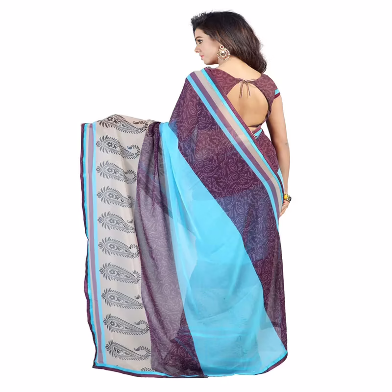 Lookslady Printed Blue Chiffone saree - Image 4