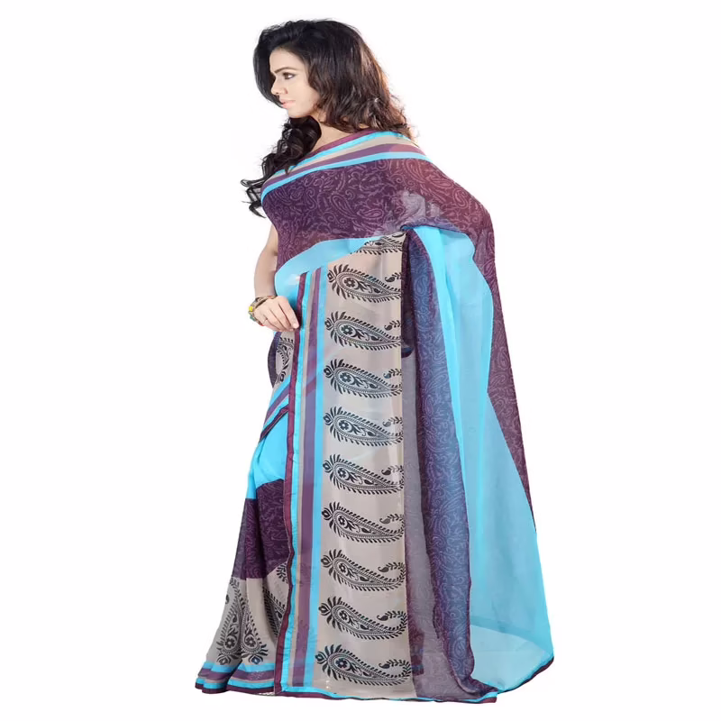 Lookslady Printed Blue Chiffone saree - Image 2