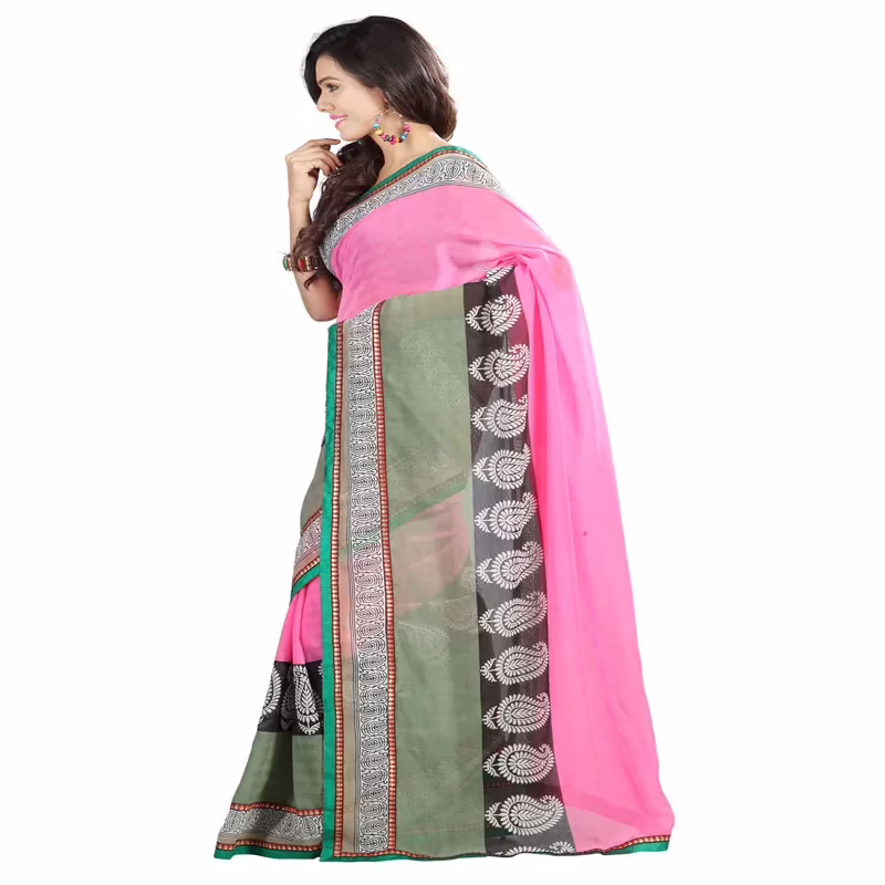 Lookslady Printed Pink Chiffone saree - Image 4