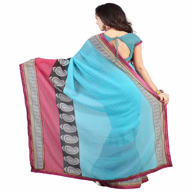 Lookslady Printed Blue Chiffone saree - Image 2