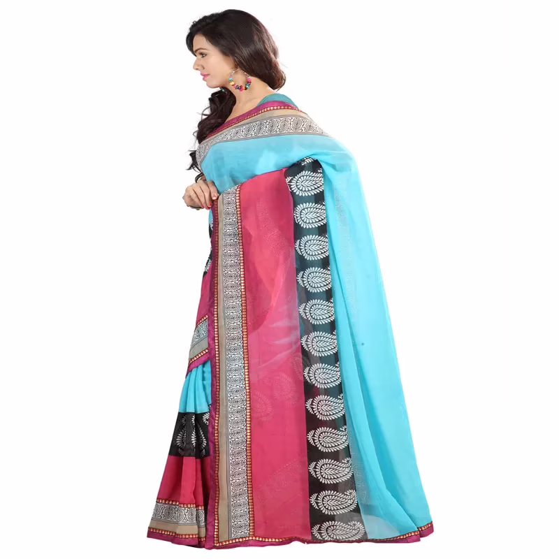 Lookslady Printed Blue Chiffone saree - Image 4
