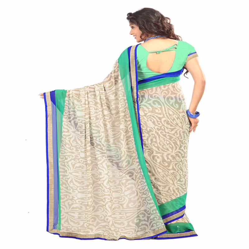 Lookslady Printed Beige Chiffone saree - Image 3
