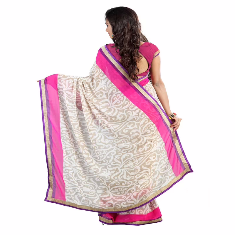 Lookslady Printed Beige Chiffone saree - Image 3