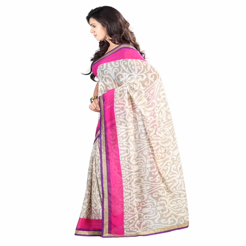 Lookslady Printed Beige Chiffone saree - Image 2