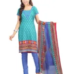 Lookslady Printed Turquoise crepe Dress-Material