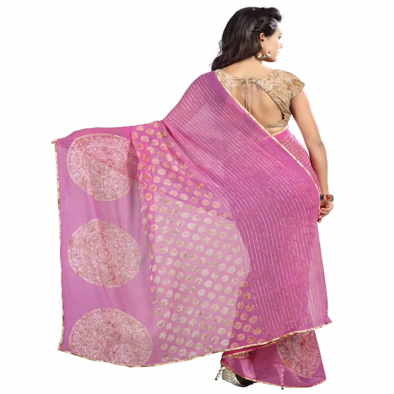 Lookslady Printed Light Pink Georgette Saree - Image 2