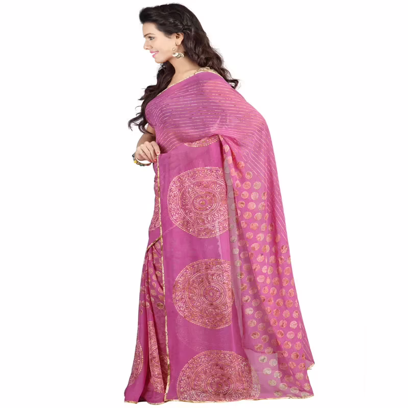 Lookslady Printed Light Pink Georgette Saree - Image 4