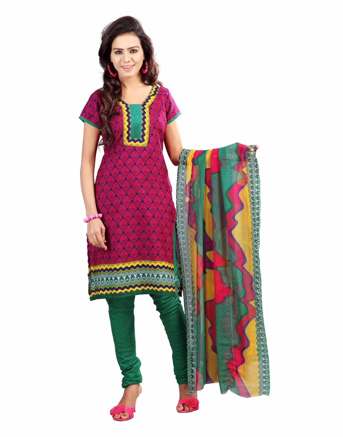 Lookslady Printed Pink Cotton Dress-Material - Image 2