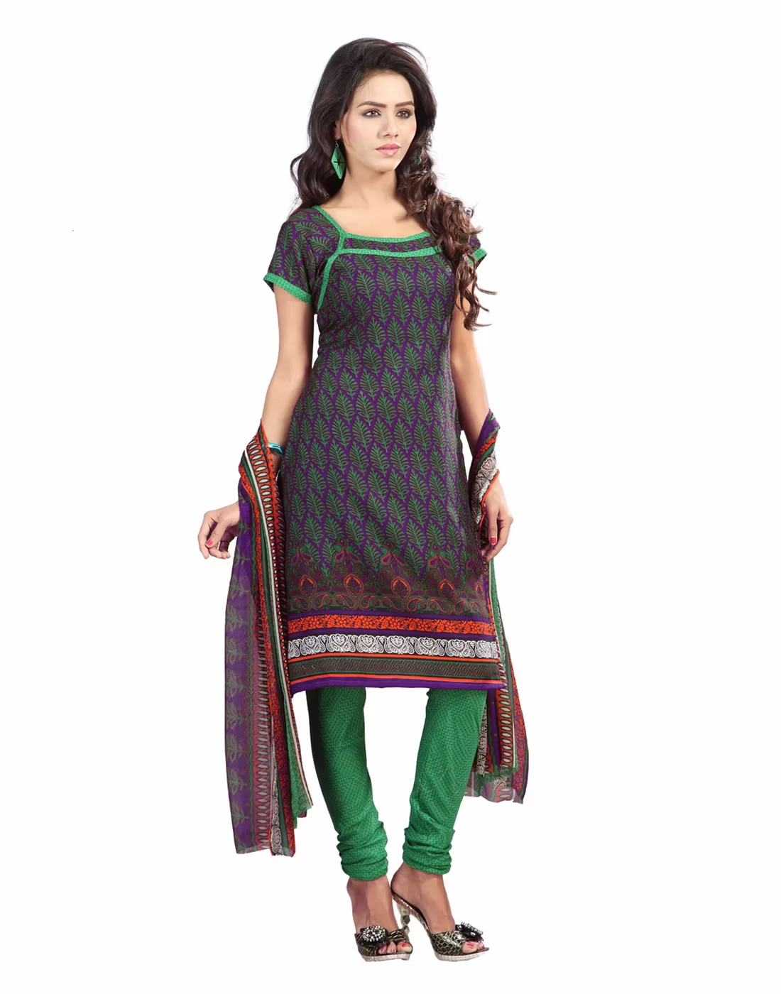 Lookslady Printed Green Cotton Dress-Material - Image 2