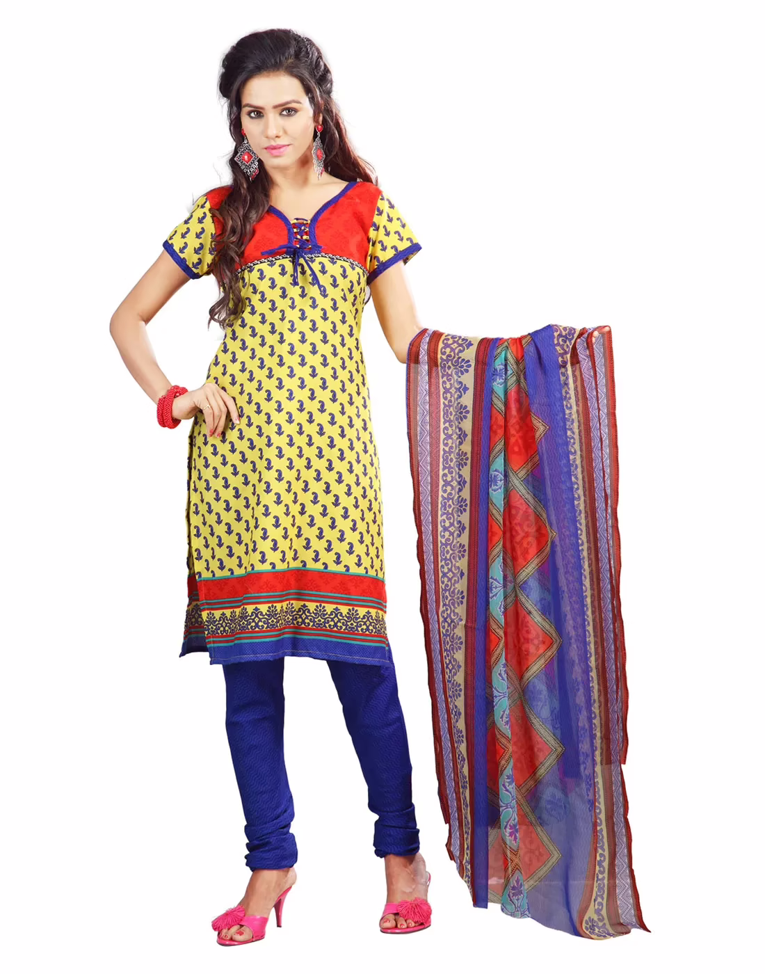 Lookslady Printed Yellow Cotton Dress-Material - Image 2