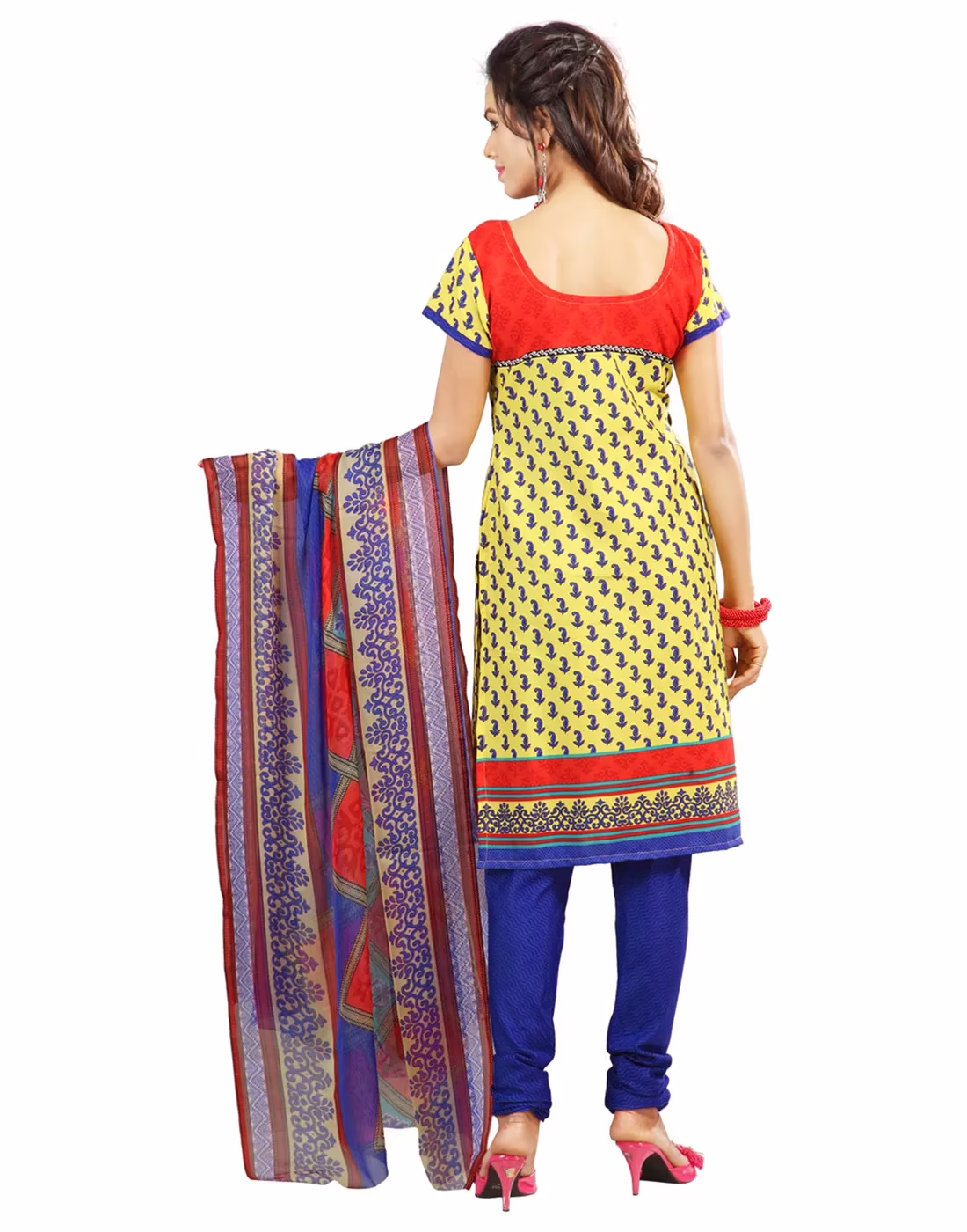 Lookslady Printed Yellow Cotton Dress-Material - Image 3