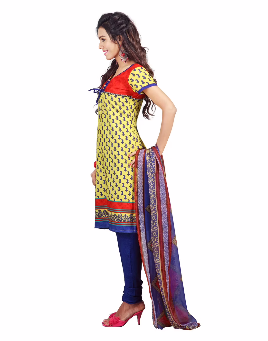 Lookslady Printed Yellow Cotton Dress-Material